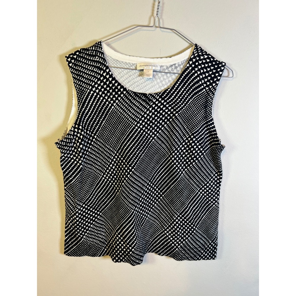 Christopher‎ & Banks Womens Sleeveless Sweater Geometric Black White Size L